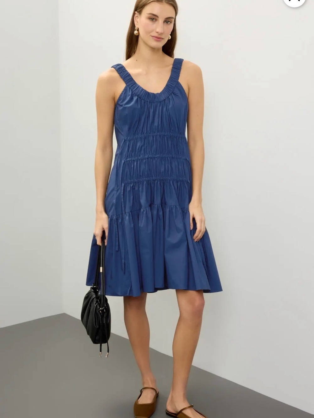 Eudon Choi Ruched Sleeveless Tiered Midi Dress in Deep Blue